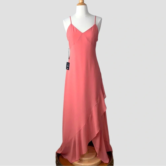 LULU’S Ada Lace Up Back Bohemian Maxi Slip Dress in Rusty Rose Size Medium - Picture 1 of 16